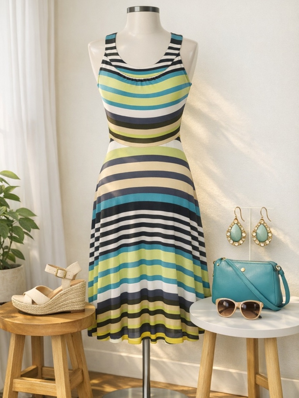 Banana Republic Multicolor Stripe Fit & Flare Dress – XS